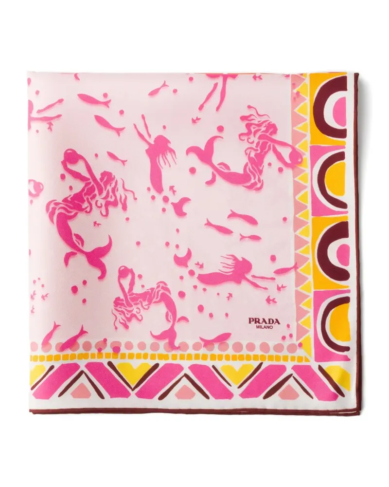 Prada printed silk twill scarf 55 x 55 cm - Rosa Rosa