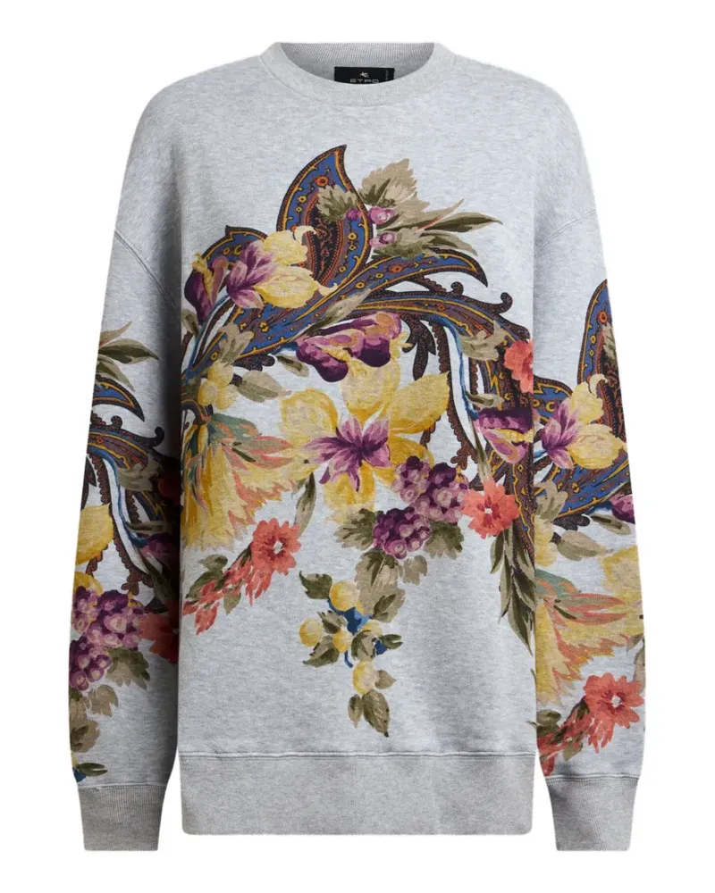 Etro cotton sweatshirt with placed Paisley and flower print - Grau Grau