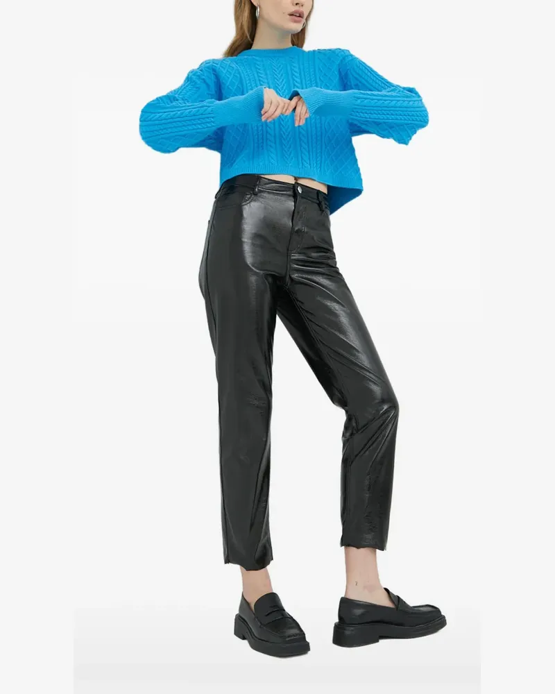 Gestuz Rundhals-Strick mit Zopfmuster - Blau Blau