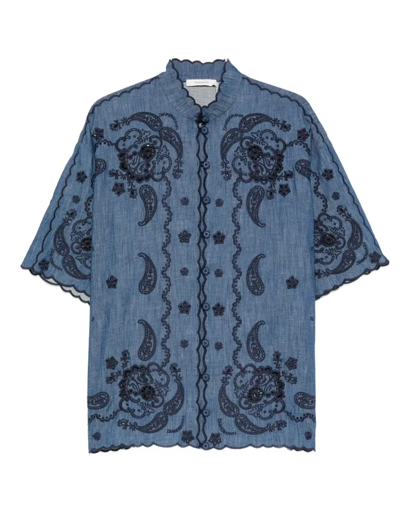 Zimmermann Aster paisley-embroidered scalloped blouse - Blau Blau