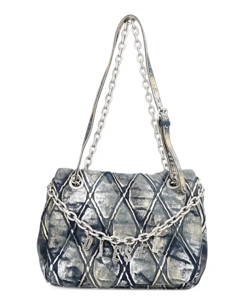 Diesel Charm-D Schultertasche aus Metallic-Denim - Blau Blau