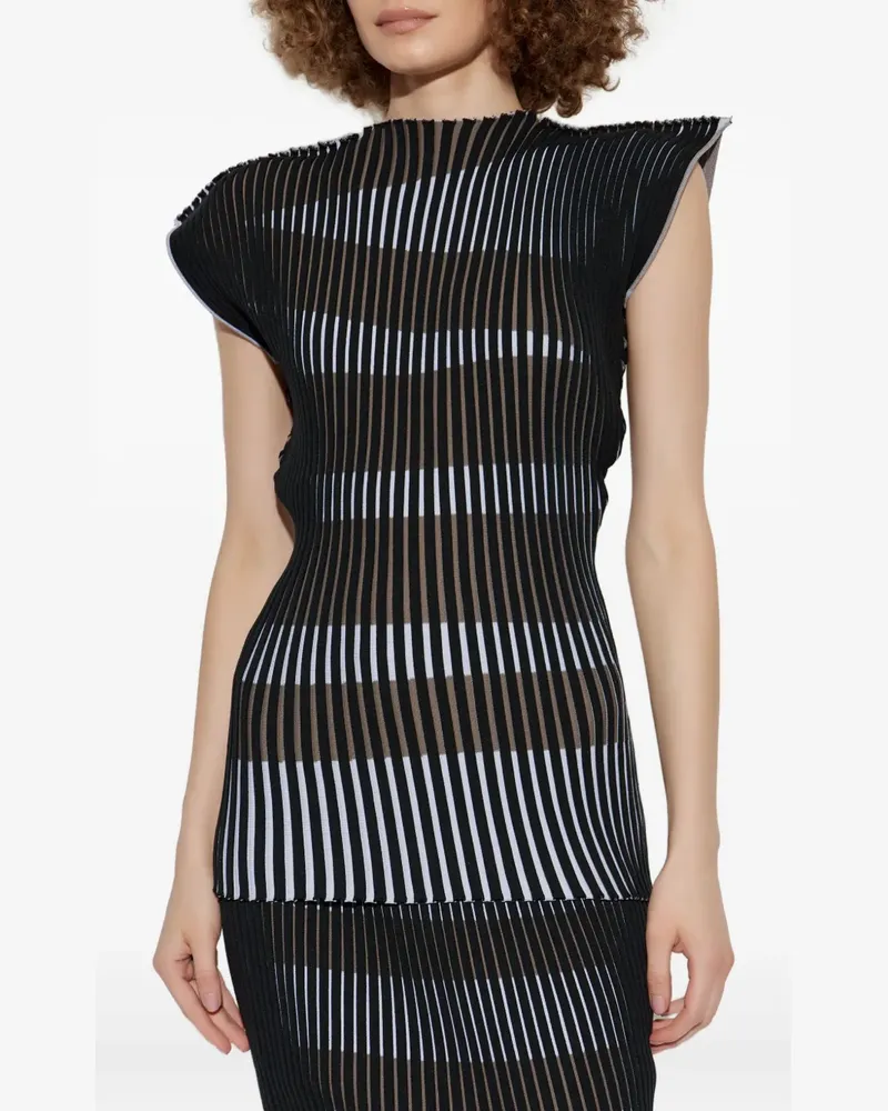Issey Miyake Plissiertes Oberteil mit Streifen - Schwarz Schwarz
