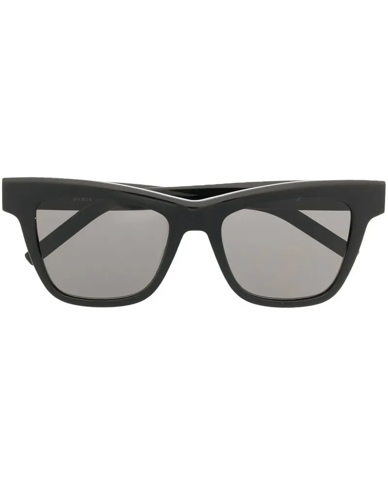 Saint Laurent Eckige Sonnenbrille mit Logo-Schild - Schwarz Schwarz