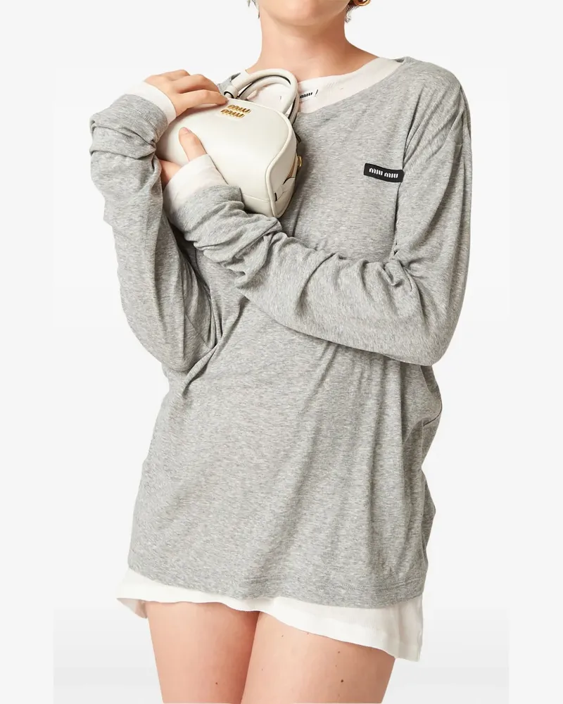 Miu Miu T-Shirt mit Logo-Patch - Grau Grau
