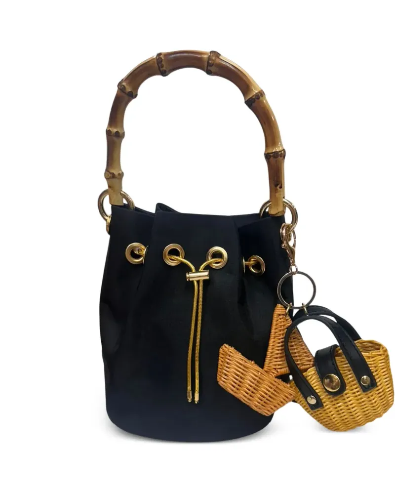 Serpui Ingrid Black Tasche mit Bambushenkel - Schwarz Schwarz
