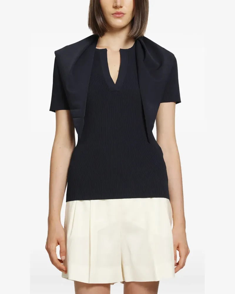Max Mara ribbed-knit tie-detail short-sleeve sweater - Blau Blau