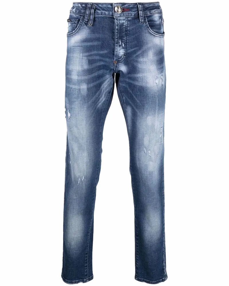 Philipp Plein Destroyed Jeans mit geradem Bein - Blau Blau