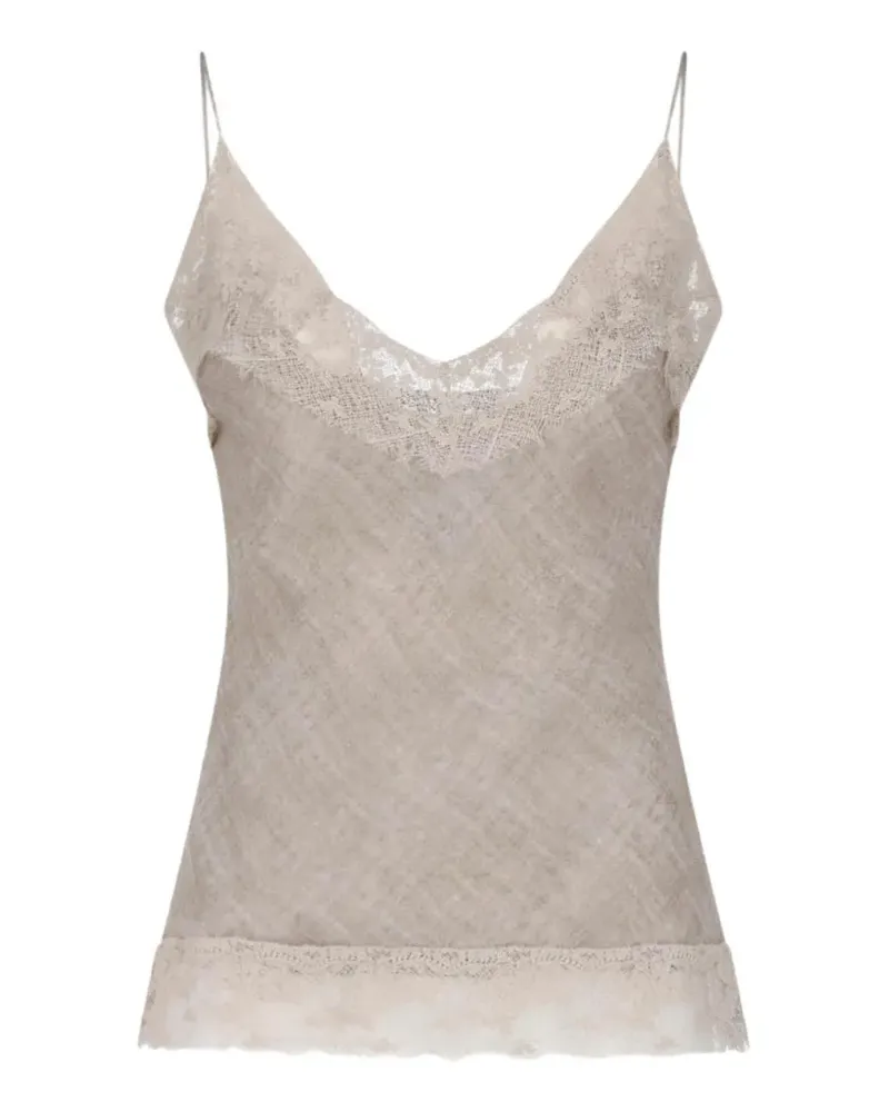 Ermanno Scervino Seidentop mit Spitzensaum - Grau Grau