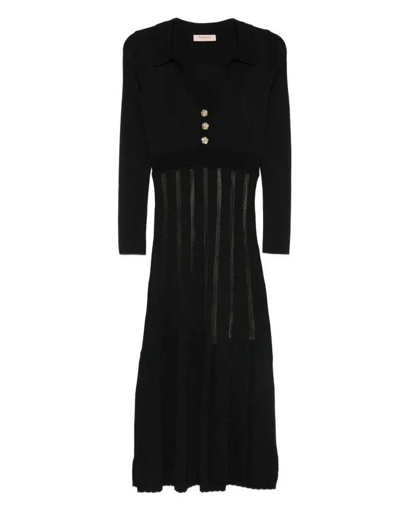 Twin-Set pleated button-embellished midi dress - Schwarz Schwarz