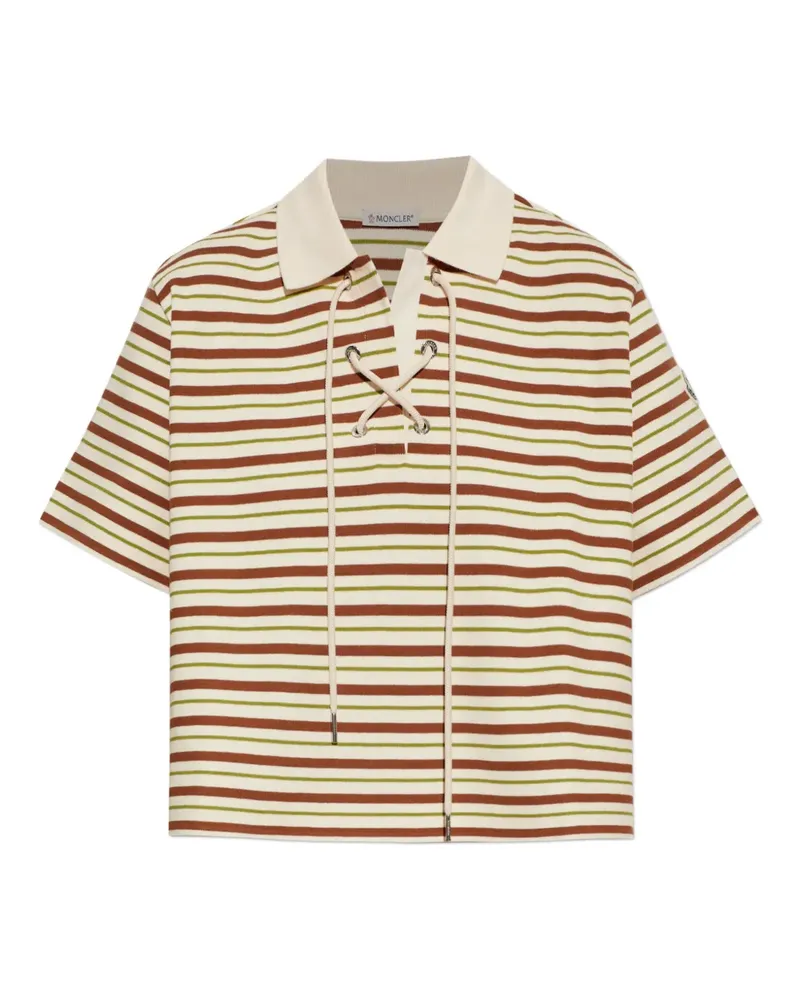 Moncler striped lace-up polo shirt - Nude Nude