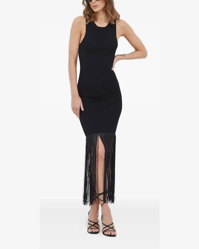 Bardot Kleid mit Fransen - Schwarz Schwarz