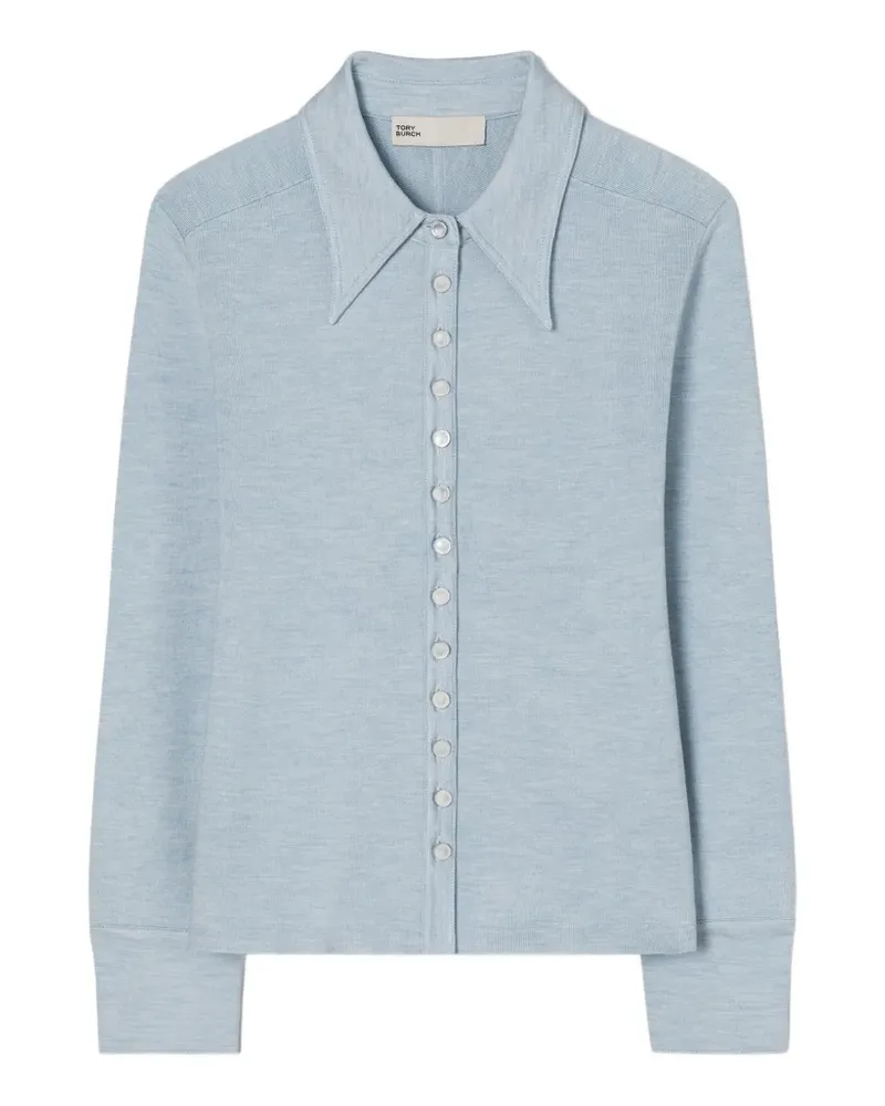 Tory Burch silk polo cardigan - Blau Blau