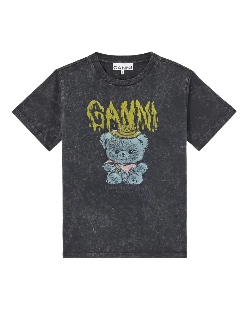 Ganni T-Shirt mit grafischem Print - Grau Grau