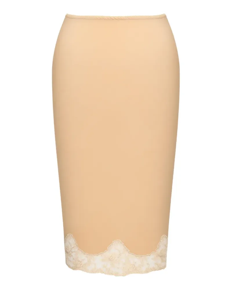Saint Laurent lace-trim midi skirt - Nude Nude