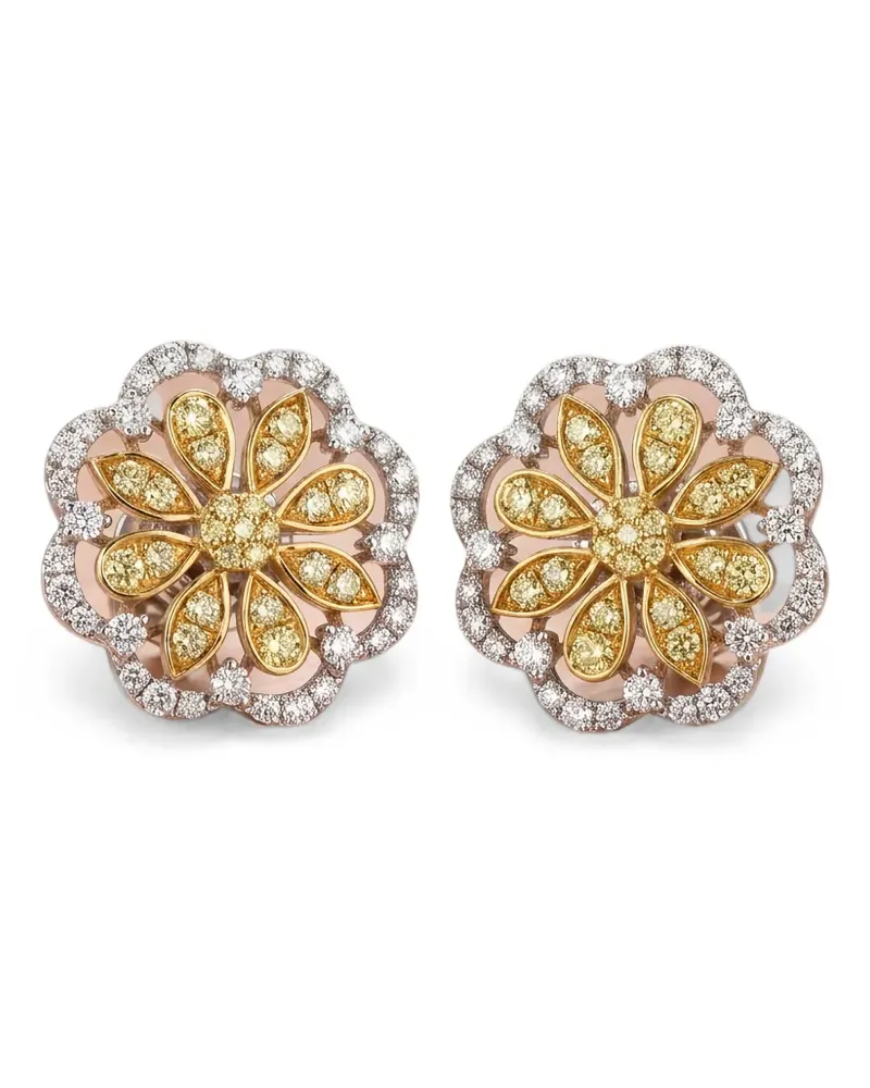 HYT Jewelry Blumenohrringe mit gelben und weißen Diamanten - Gold Gold