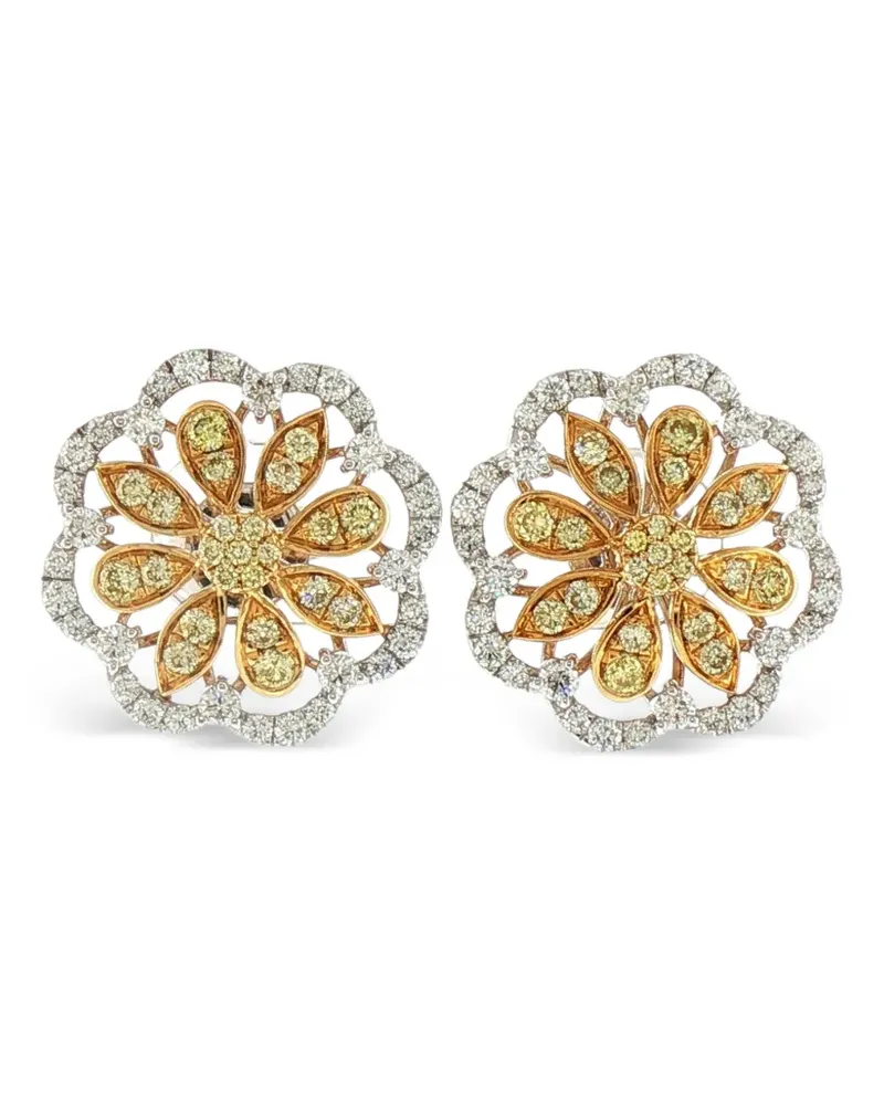 HYT Jewelry Blumenohrringe mit gelben und weißen Diamanten - Gold Gold
