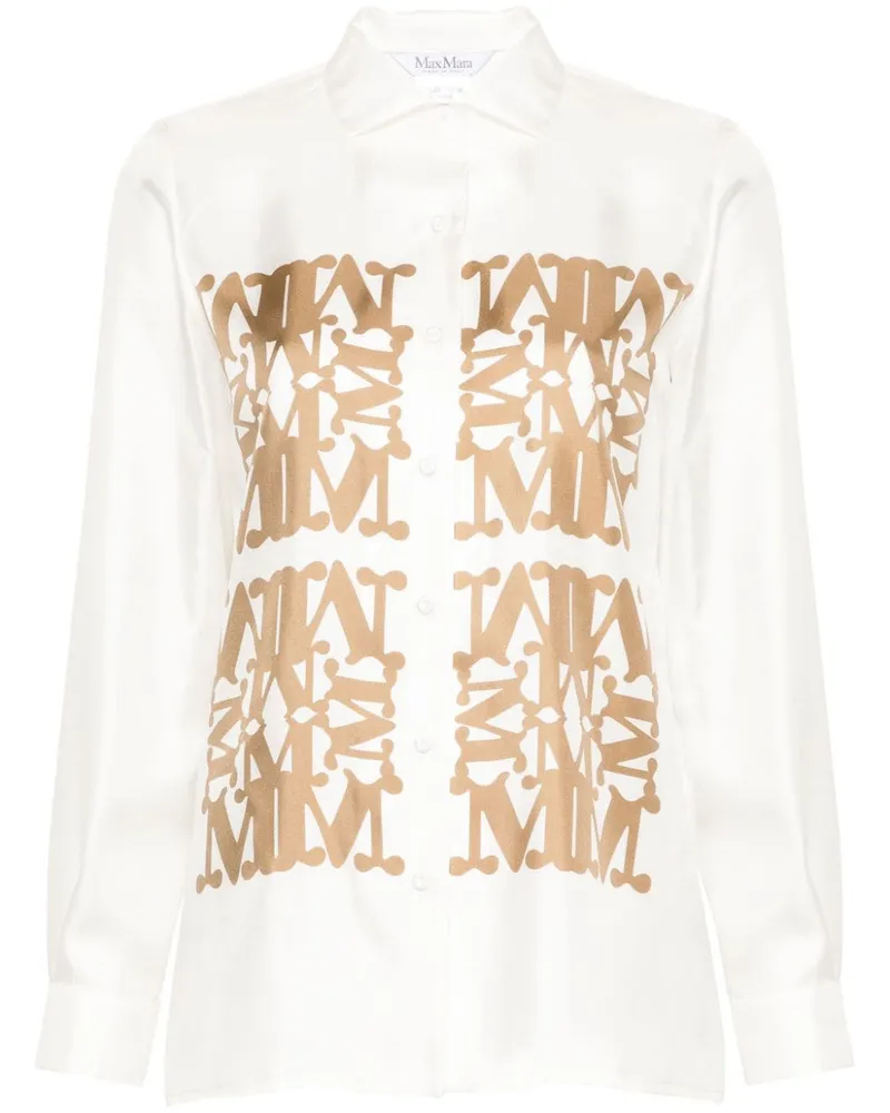 Max Mara Seidenhemd mit Logo-Print - Nude Nude