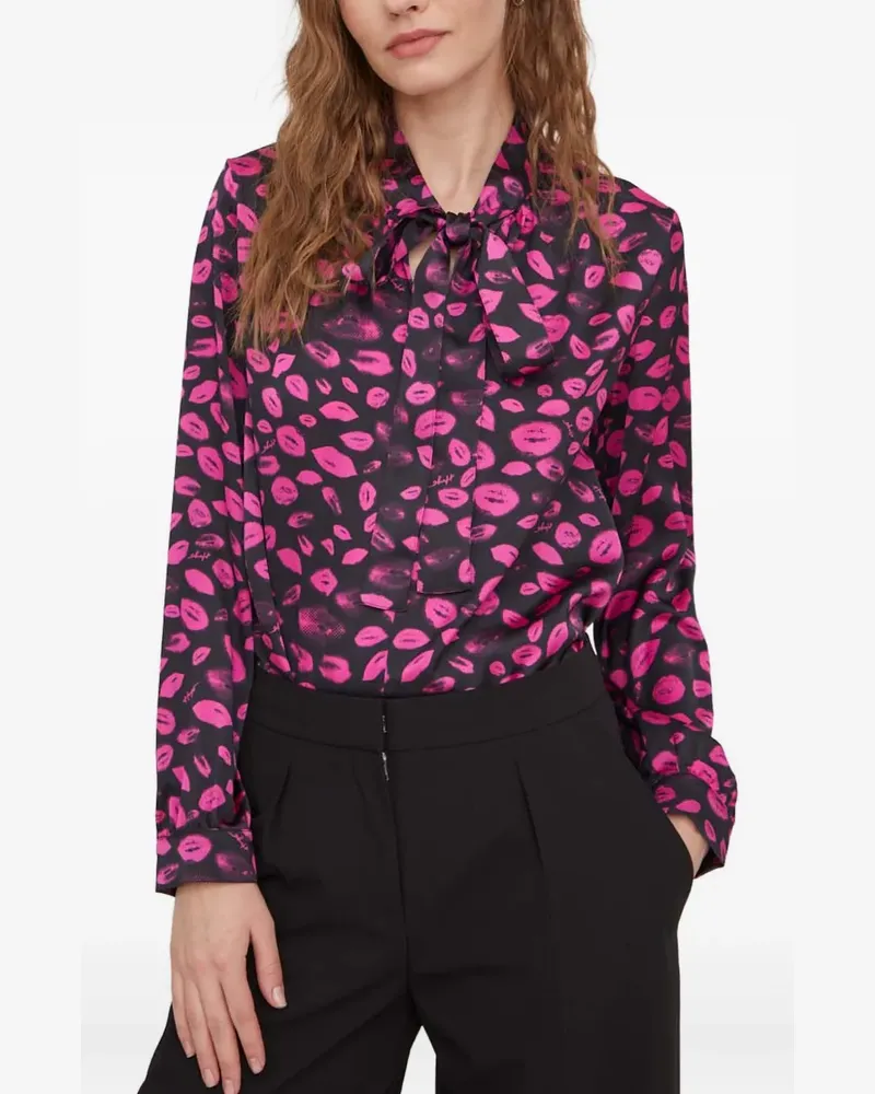 HUGO BOSS Bluse mit Lippen-Print - Schwarz Schwarz