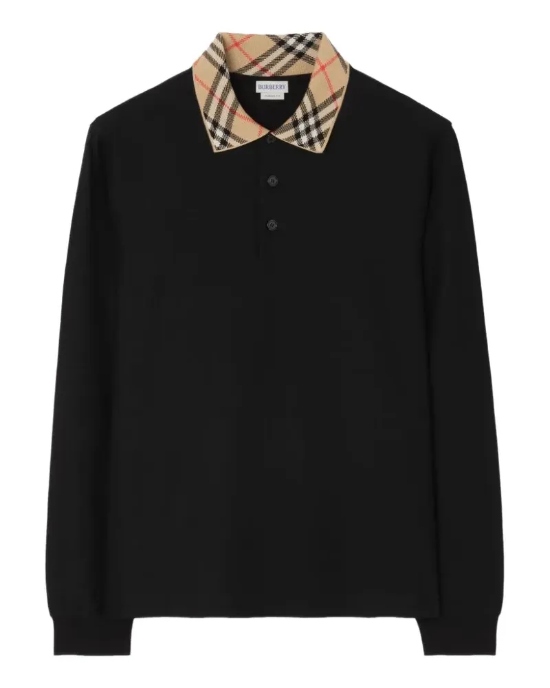 Burberry Langärmeliges Poloshirt mit Check-Kragen - Schwarz Schwarz