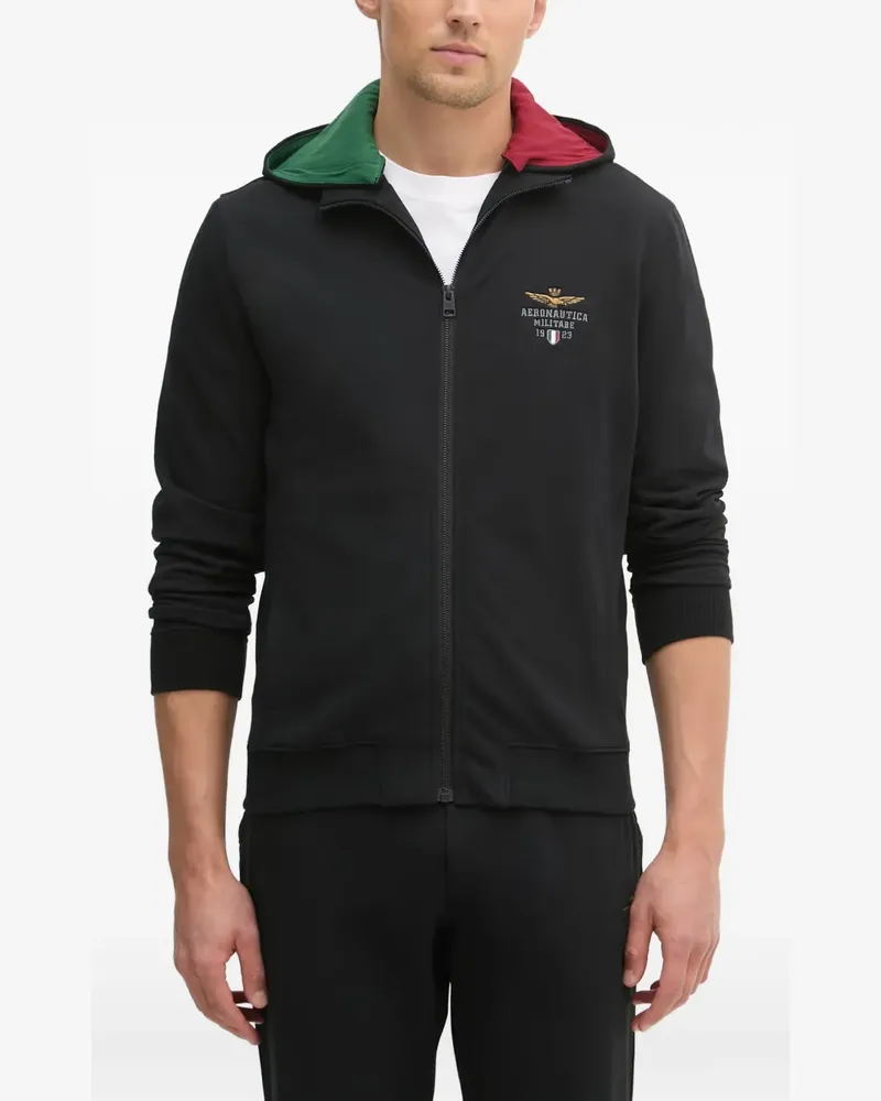 Aeronautica Militare logo-embroidered zip-up hoodie - Schwarz Schwarz