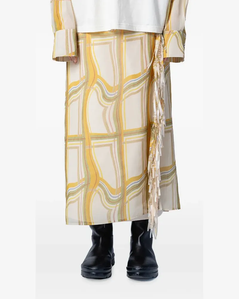 Muller of Yoshiokubo Liminal Check fringe-trim skirt - Nude Nude