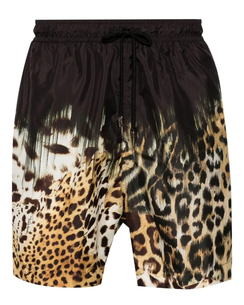 Roberto Cavalli Leoparden-Badeshorts mit Tiger Tooth-Detail - Schwarz Schwarz