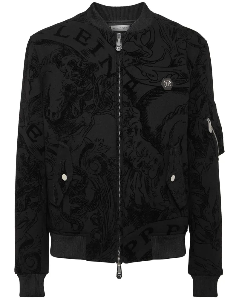 Philipp Plein Bomberjacke mit Logo-Print - Schwarz Schwarz