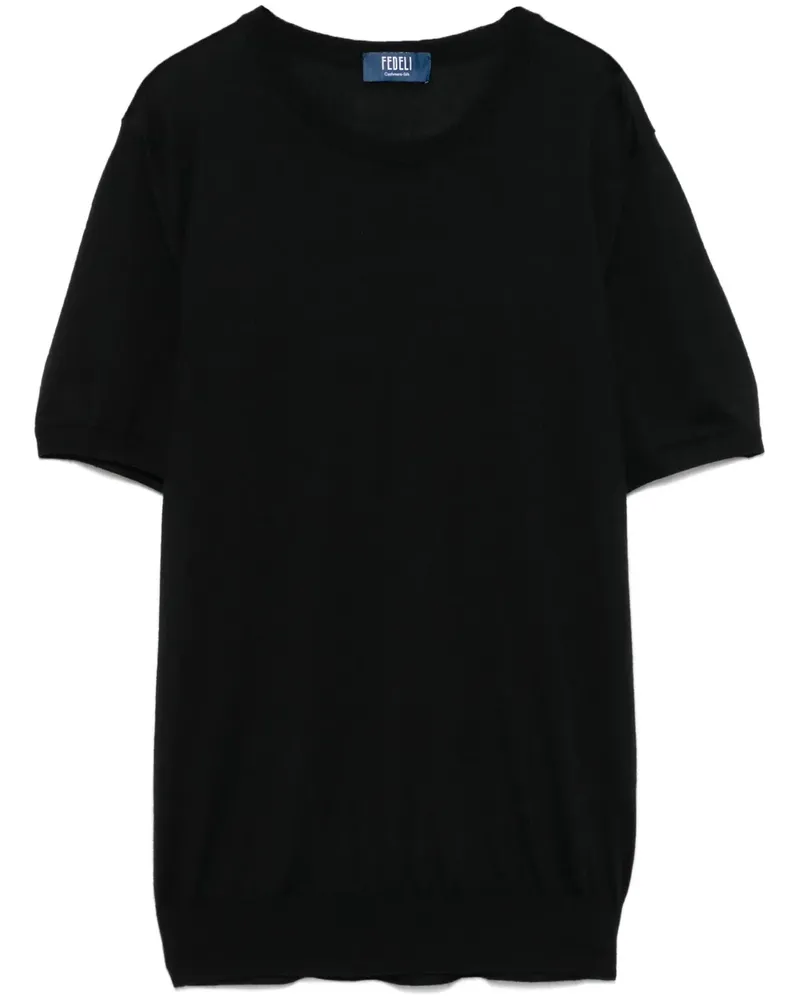 Fedeli Fein gestricktes T-Shirt - Schwarz Schwarz