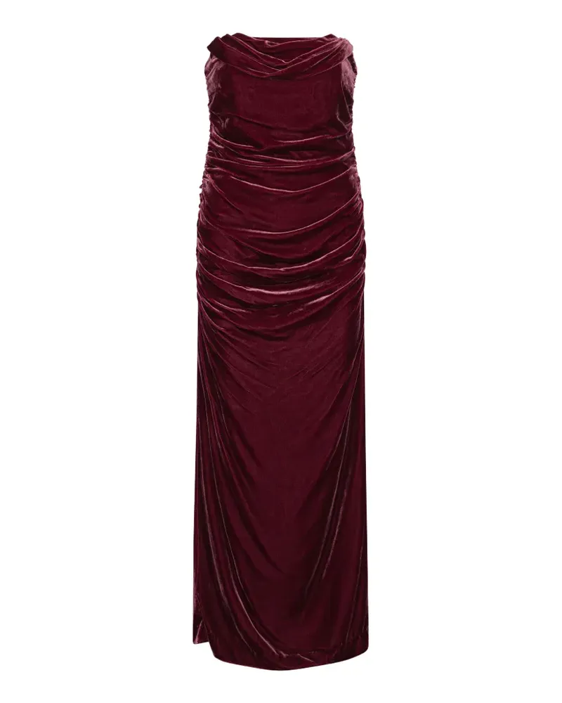 ROTATE Birger Christensen silk velvet ruched dress Rot