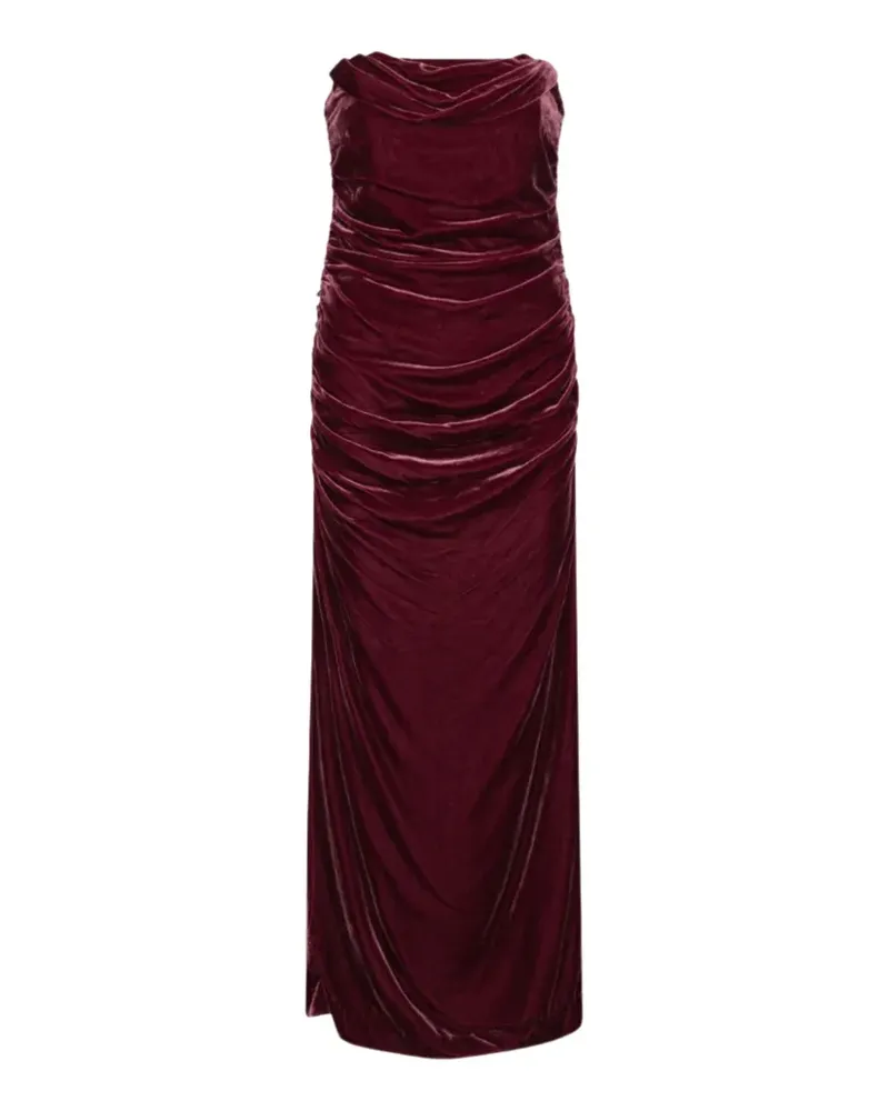 ROTATE Birger Christensen Rüschenkleid aus Seidensamt Rot