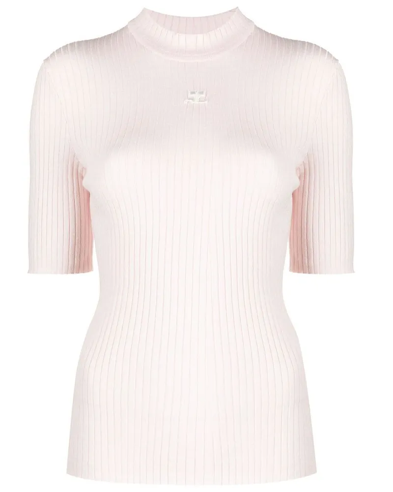 Courrèges Gerippter Pullover mit Logo-Stickerei - Rosa Rosa