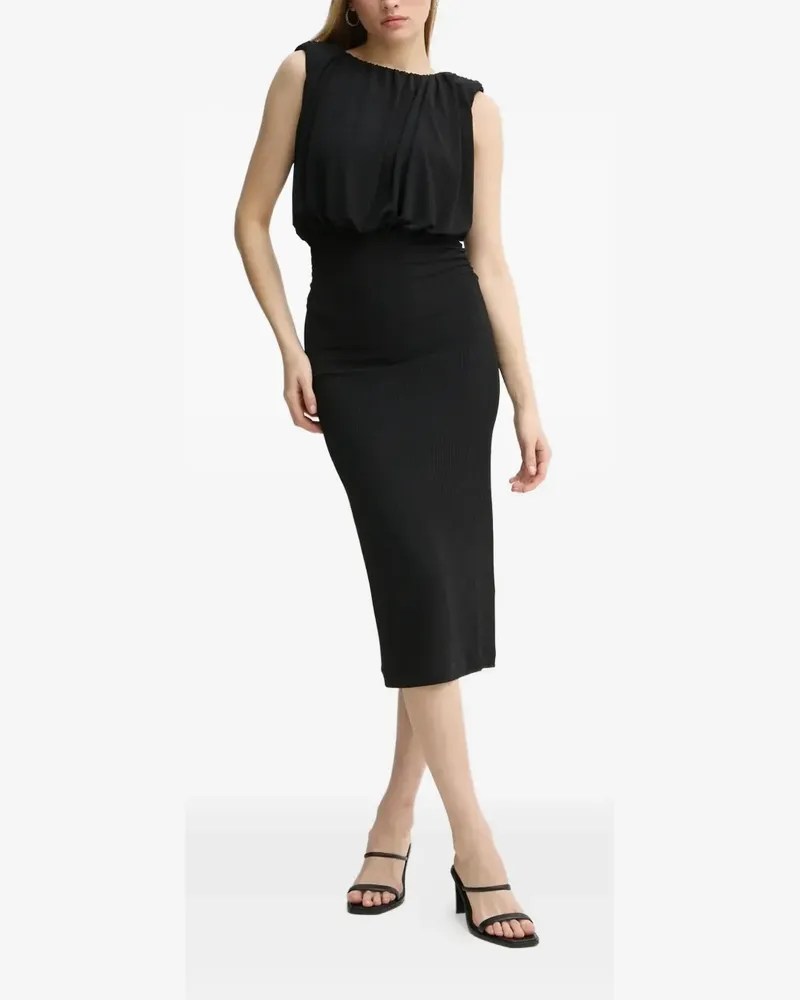 Day Birger et Mikkelsen Gerafftes Virgine Midikleid aus Rippstrick - Schwarz Schwarz