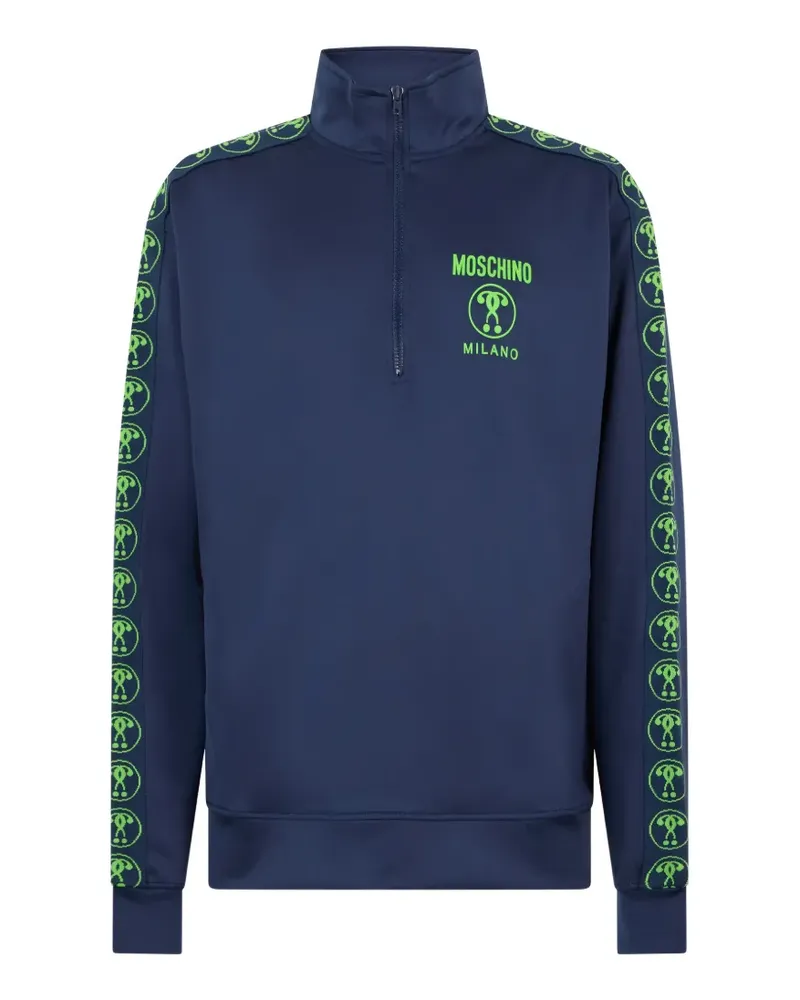 Moschino logo-embroidered half-zip sweatshirt - Blau Blau
