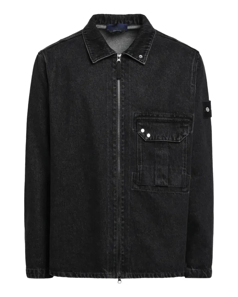Stone Island 1200002 mittelgroße Jeans-Hemdjacke mit gekörnter Waschung - Schwarz Schwarz