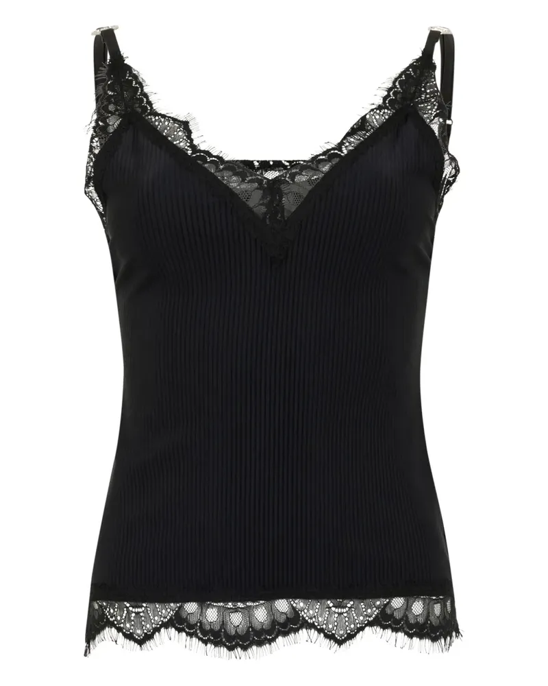 Philipp Plein Geripptes Tanktop mit Spitze - Schwarz Schwarz