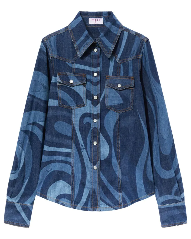 Emilio Pucci Jeanshemd mit Marmo-Print - Blau Blau