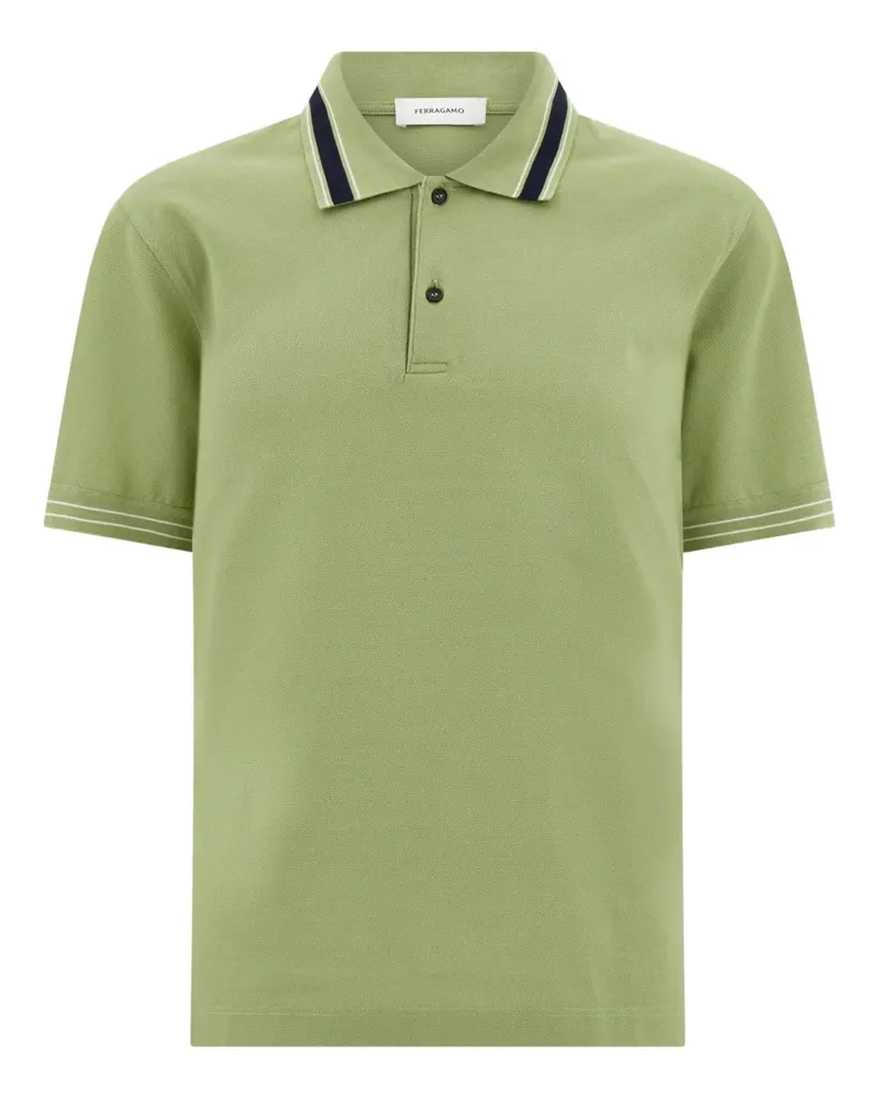 Ferragamo Gestreiftes Poloshirt mit Logo - Grün Grün