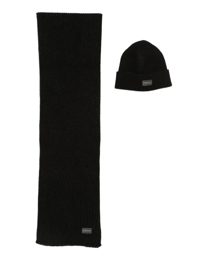 Barbour Sweeper Legacy Set aus Schal und Beanie mit Logo-Patch - Schwarz Schwarz