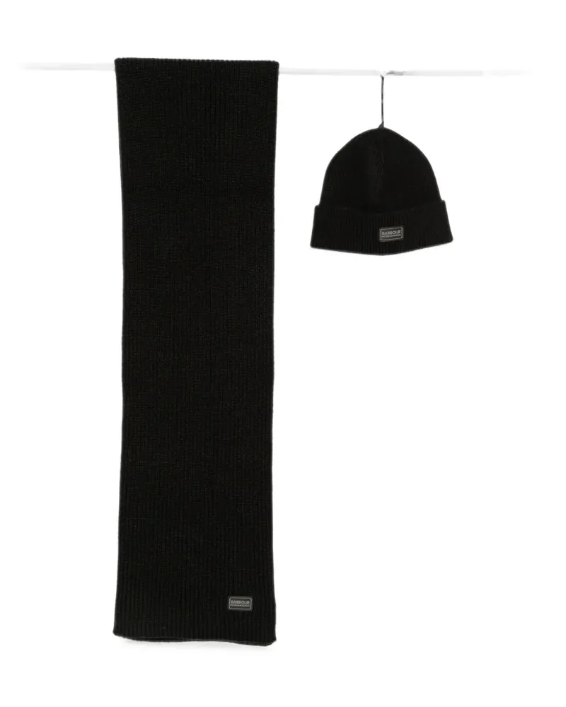 Barbour Sweeper Legacy logo-patch scarf and beanie hat set - Schwarz Schwarz