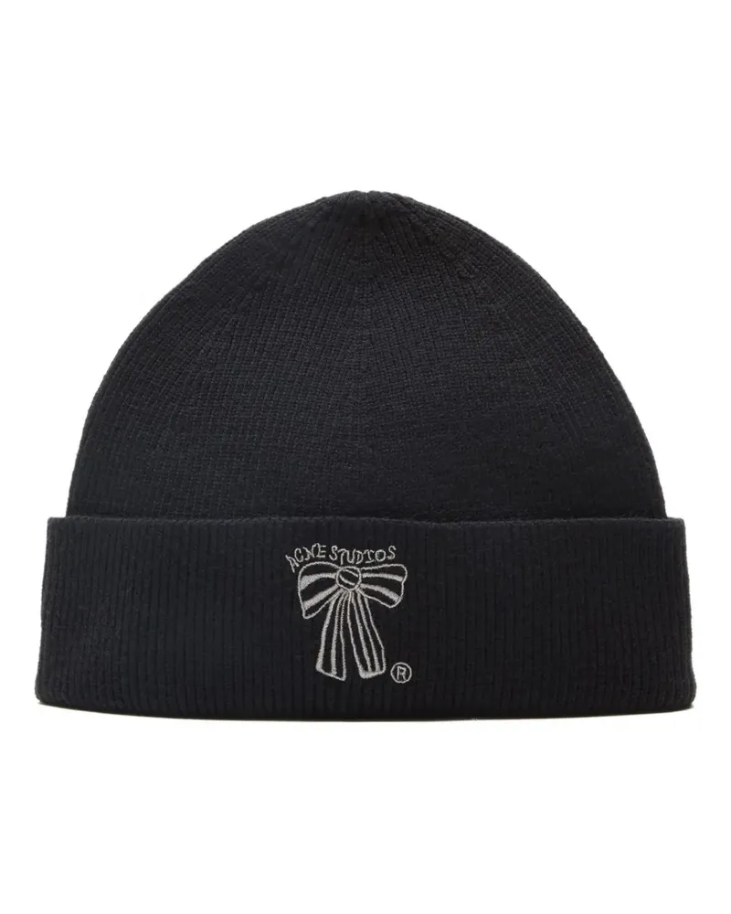 Acne Studios Beanie mit Stickerei - Schwarz Schwarz