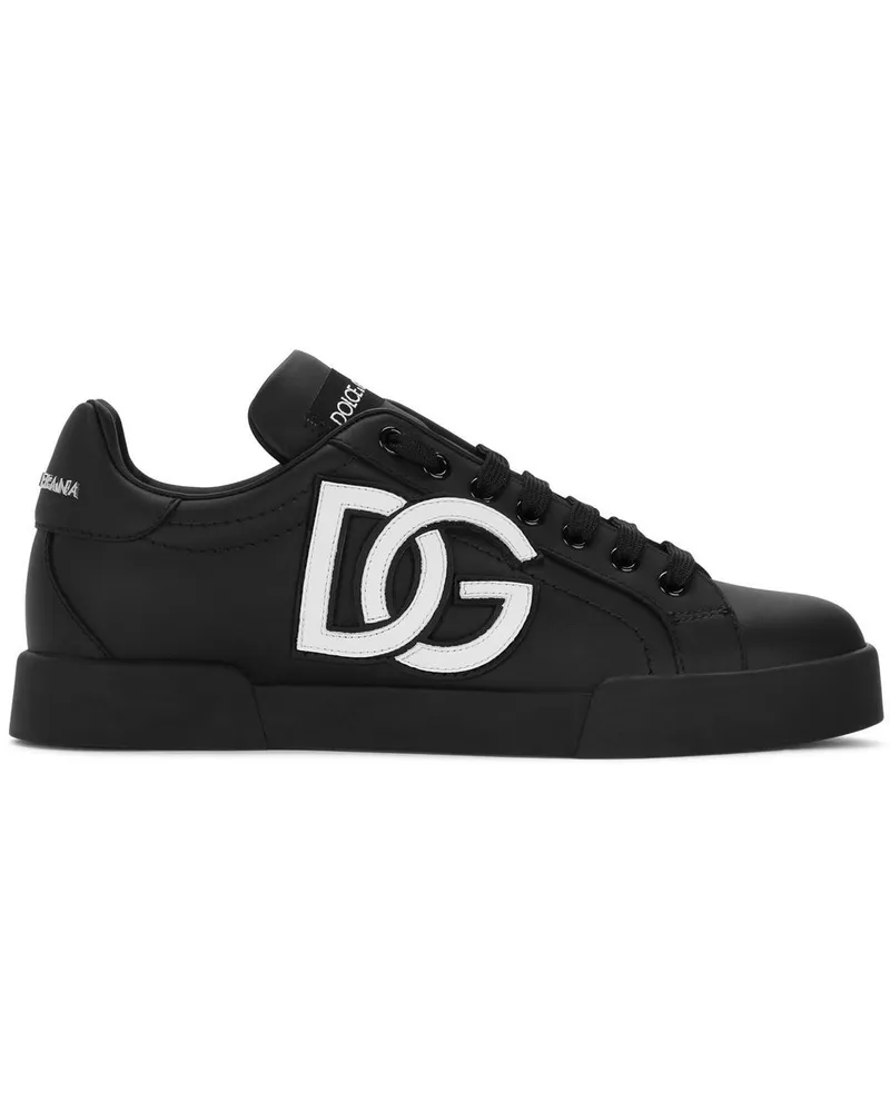 Dolce & Gabbana Portofino Sneakers mit Logo-Schild - Schwarz Schwarz
