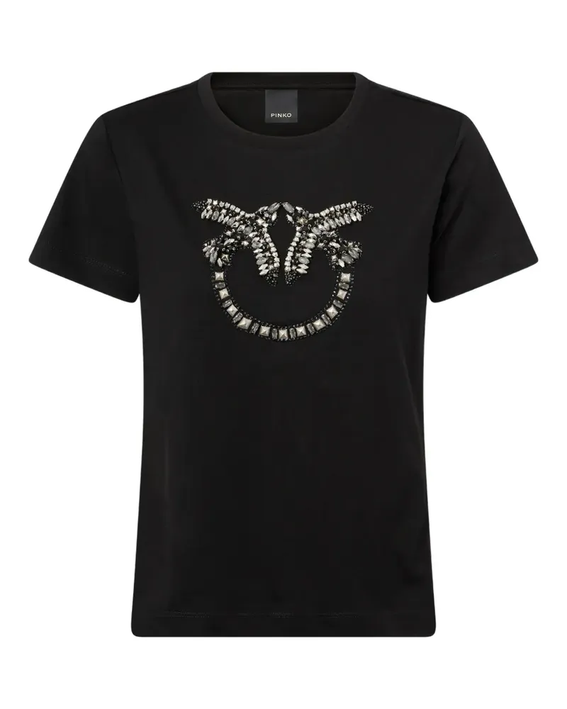 Pinko T-Shirt mit Love Birds Maxi-Stickerei - Schwarz Schwarz