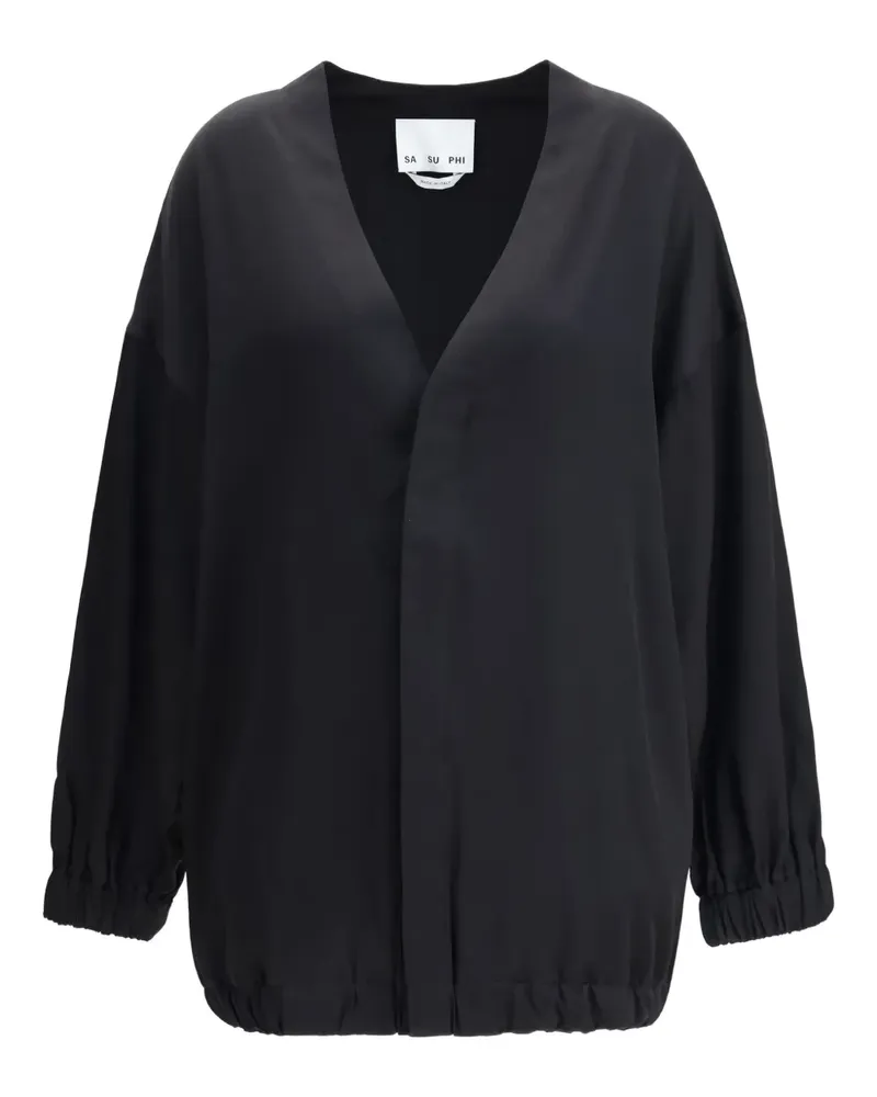 Sa Su Phi v-neck balloon-sleeve bomber jacket - Schwarz Schwarz