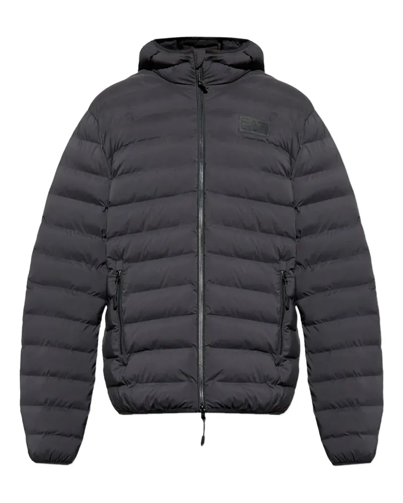 EA7 Gefütterte Jacke mit Logo-Patch - Schwarz Schwarz