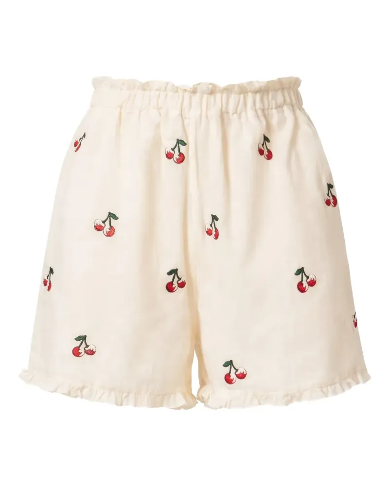 Twin-Set ruffled cherry-embroidery mini shorts - Nude Nude