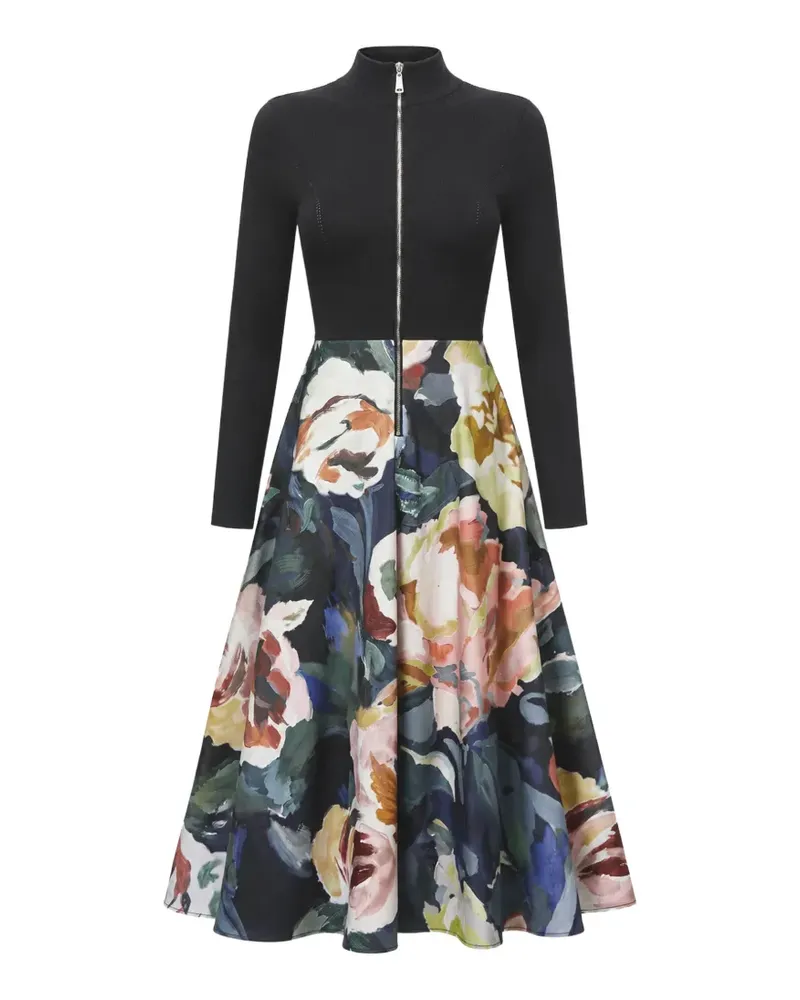 Ted Baker Ottoman Midikleid mit Blumenprint - Schwarz Schwarz
