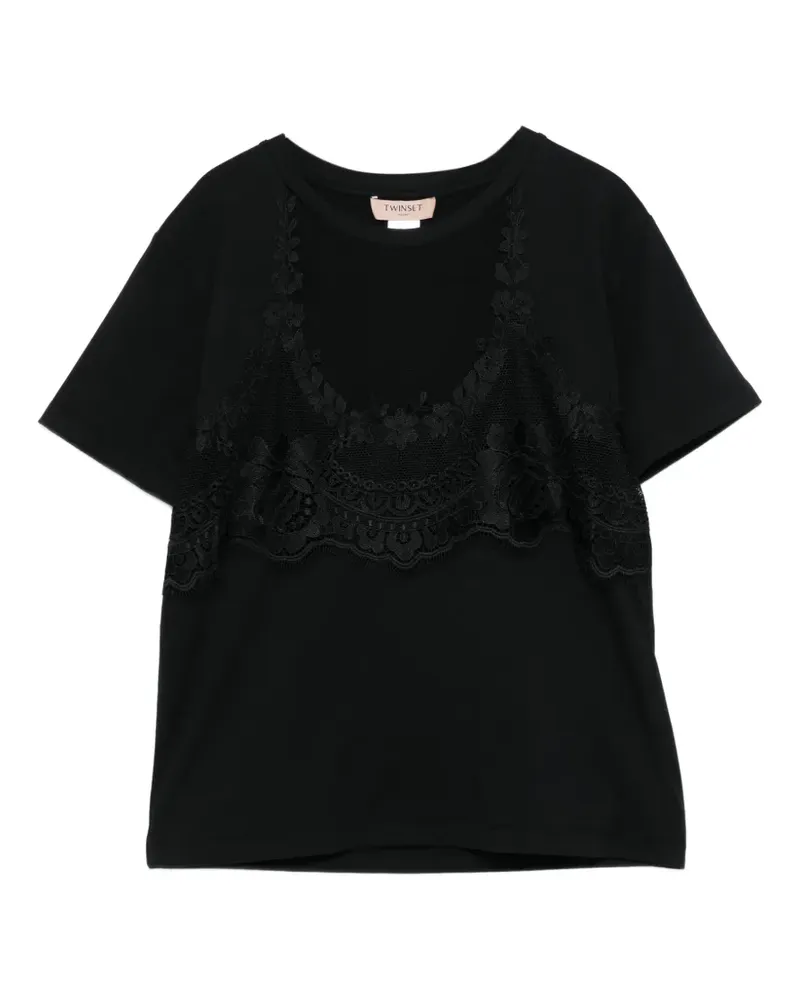 Twin-Set Oberteil mit Spitzendetail - Schwarz Schwarz