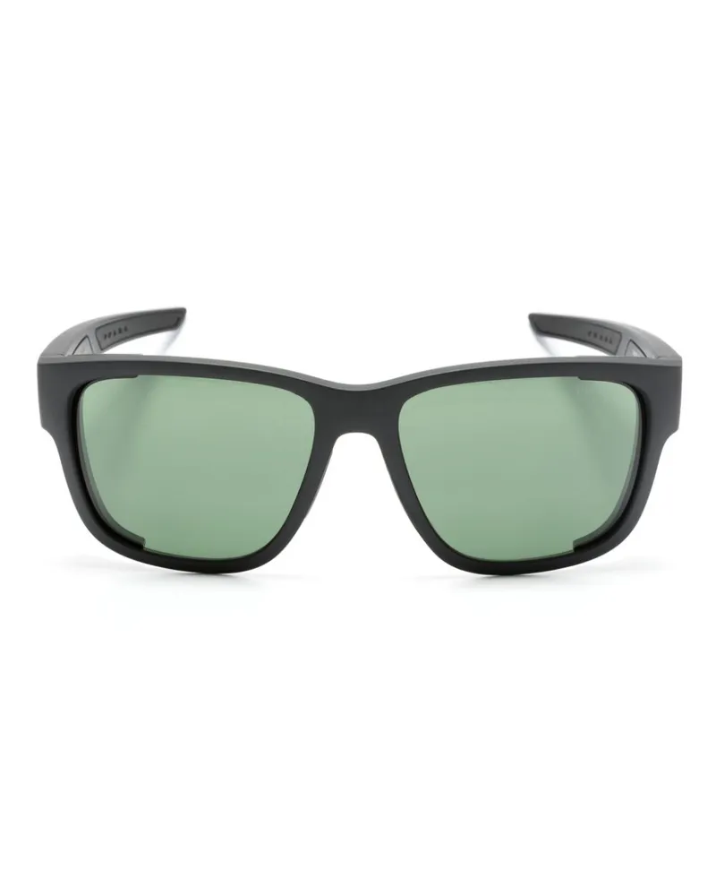 Prada Eckige Sonnenbrille mit Logo-Prägung - Schwarz Schwarz