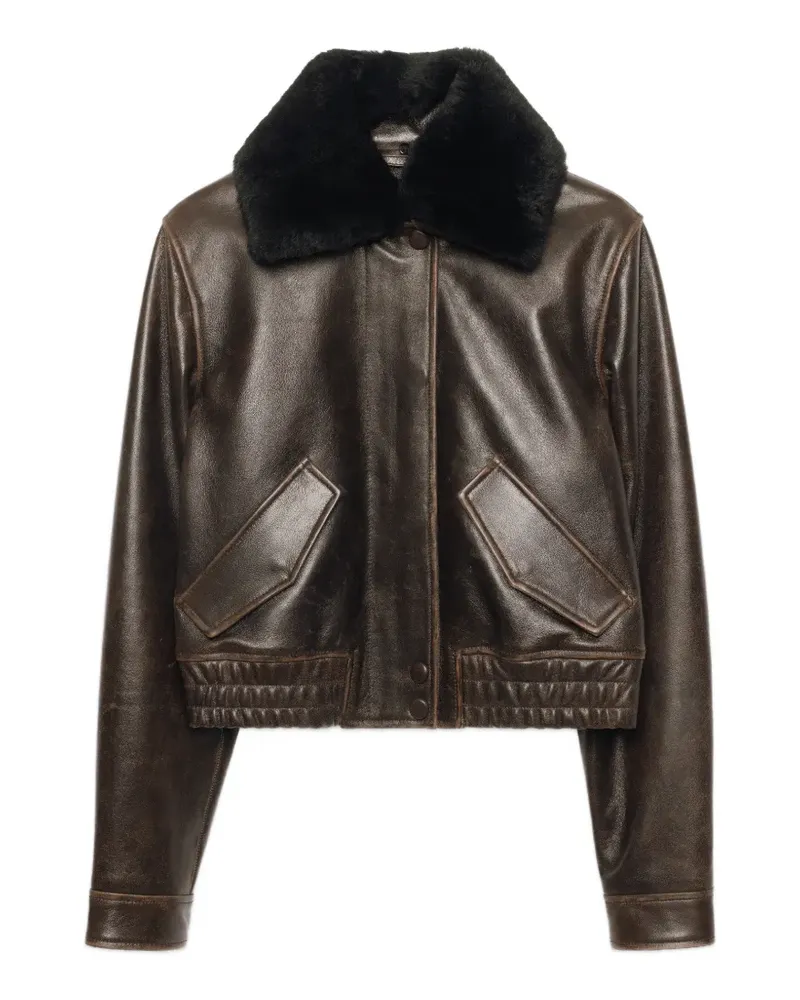 STAND Dee cropped leather jacket - Braun Braun