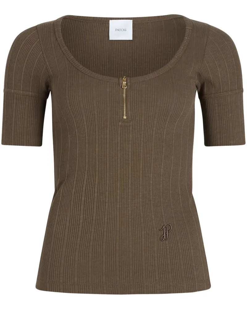 Patou Geripptes T-Shirt mit U-Ausschnitt - Braun Braun